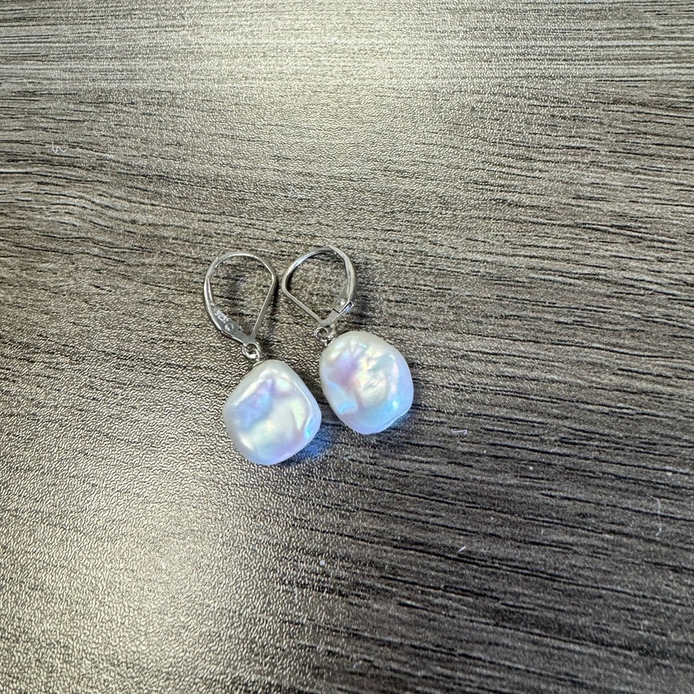 Baroque white cultured freshwater pearl over sterling silver